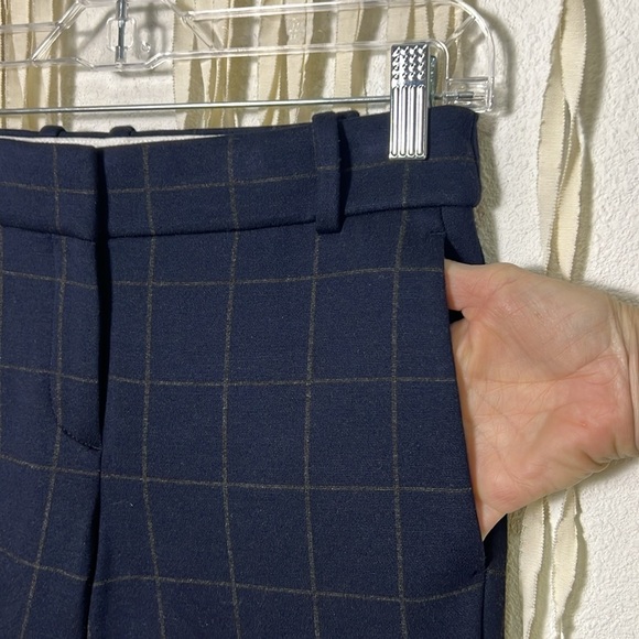 Theory Straight Trouser in Navy Windowpane Print Stretch Trouser Size 00/24 - Picture 3 of 10